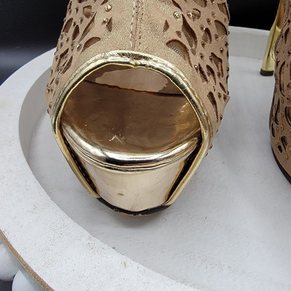 Two Lips Gold Metallic Laser Cut Stiletto Heels Size 9 Y2K Club Party Dancer - Picture 7 of 12
